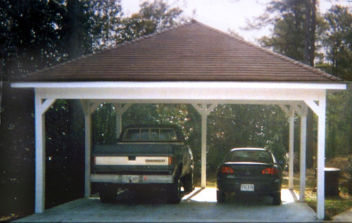 Wood carport with gable roof